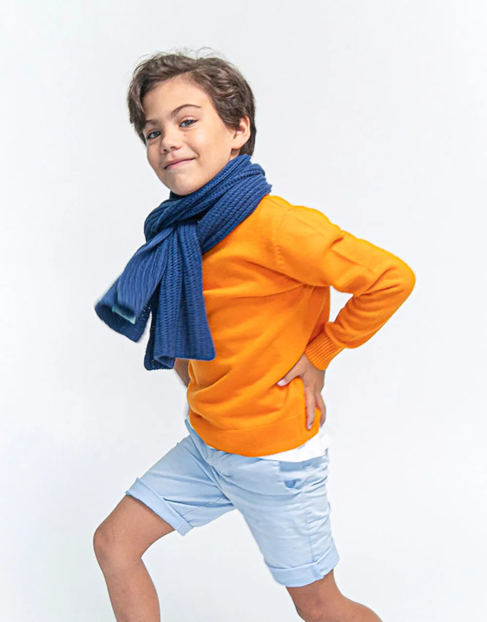 Kids Rib Knit Scarf in Dark Denim