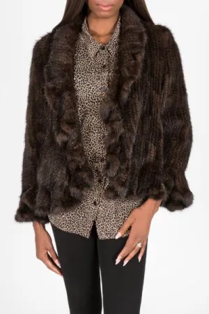 Knitted Genuine Mink Fur Ruffle Jacket