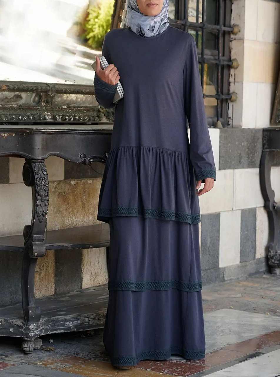 Lace Layered Jersey Abaya