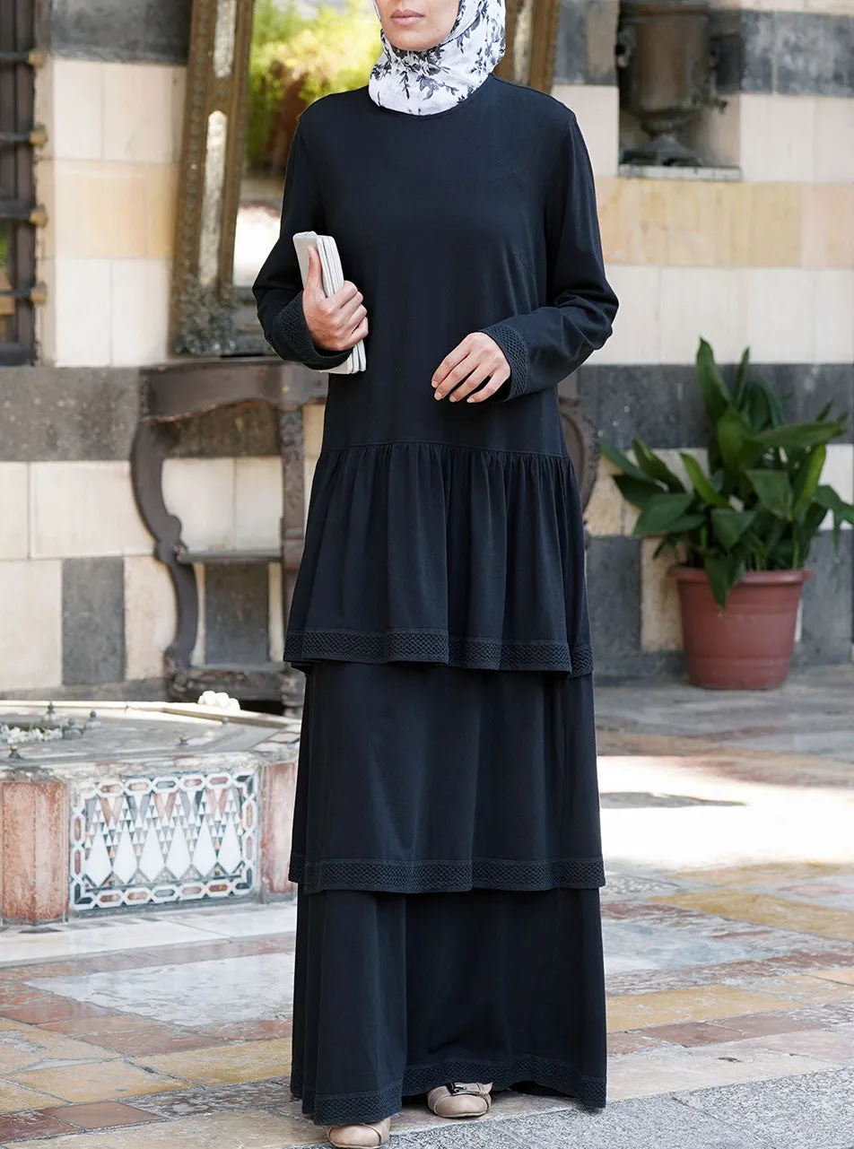 Lace Layered Jersey Abaya