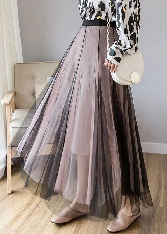 Layered Grey Pink Elastic Waist Tulle A Line Skirt Fall ML2206