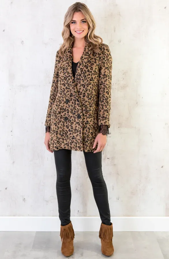 Leopard Coat Fur Bruin