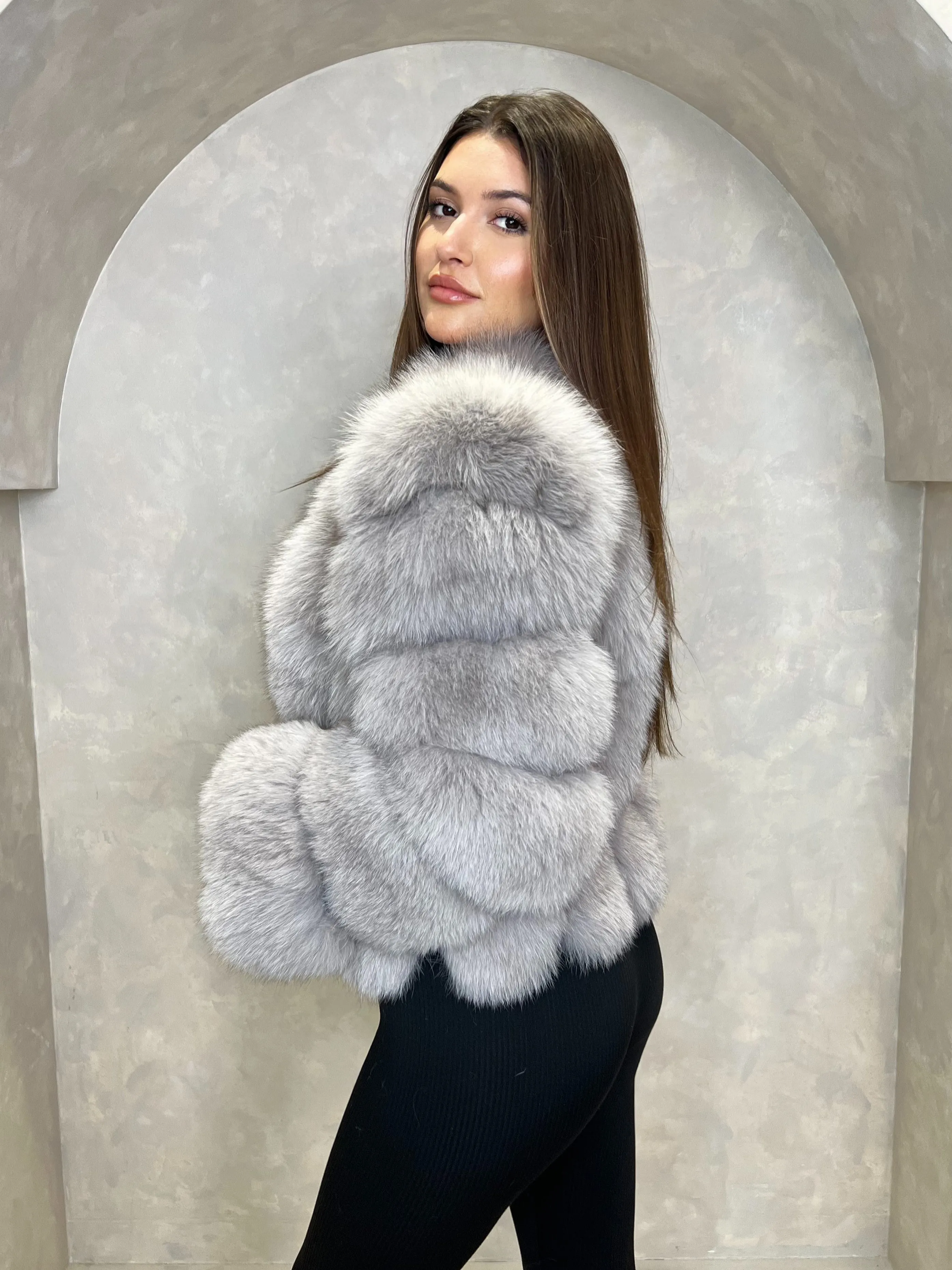 Light Grey Luxury Fur Vertical Pelt Coat