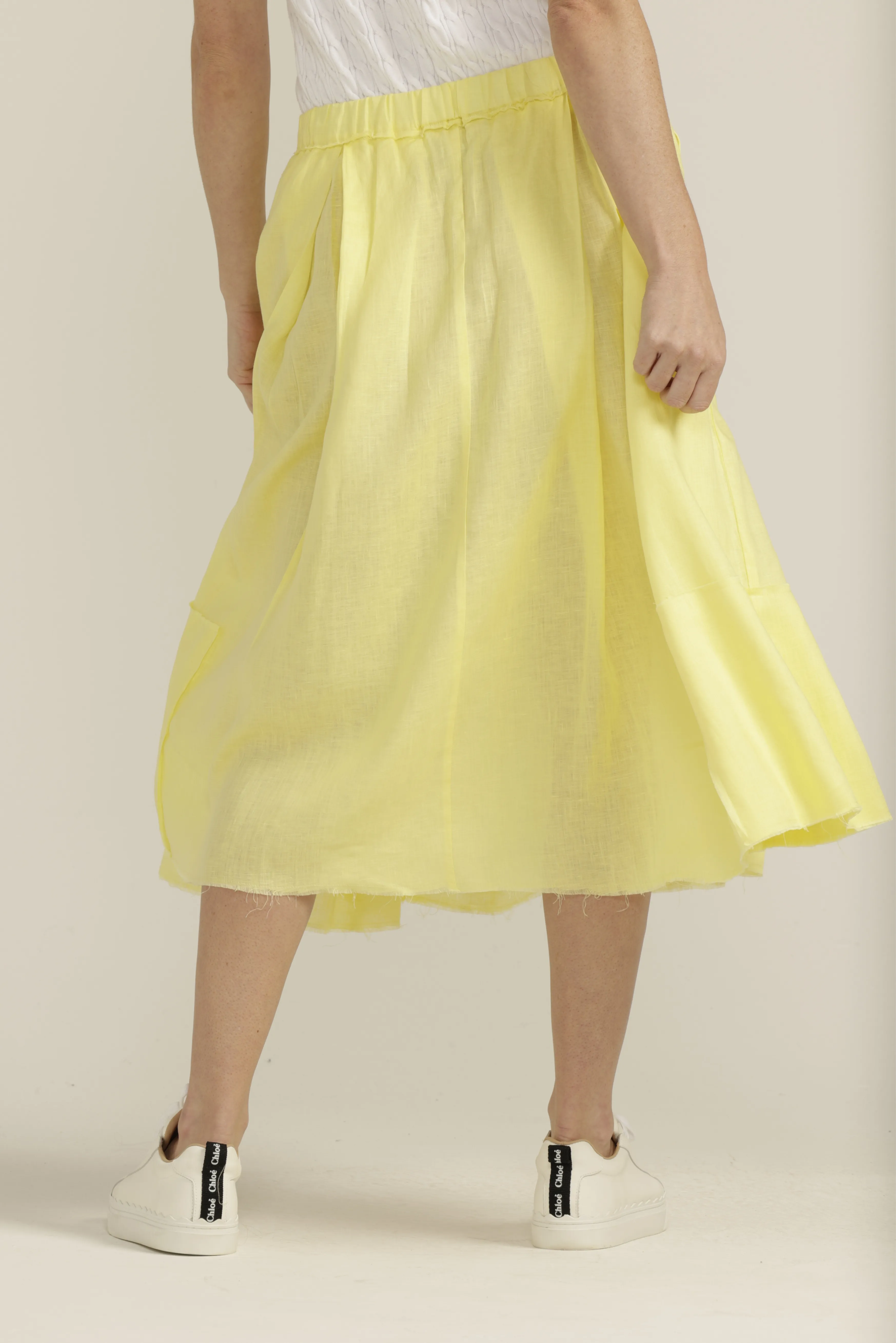 Linen Pleated Full Skirt Yellow