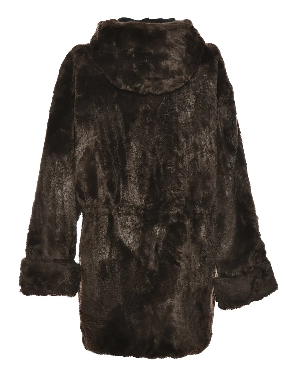 Long Dark Brown Faux Fur Coat - L