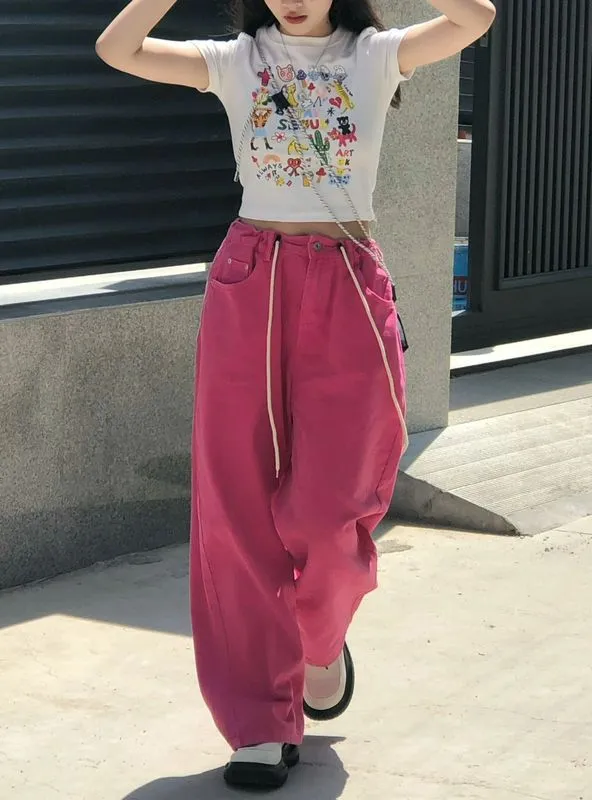 Loose Street Pink High Waist Pants