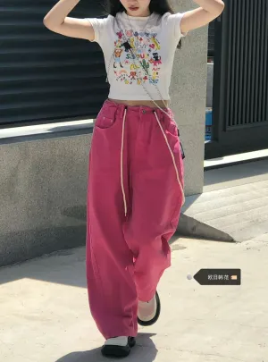 Loose Street Pink High Waist Pants