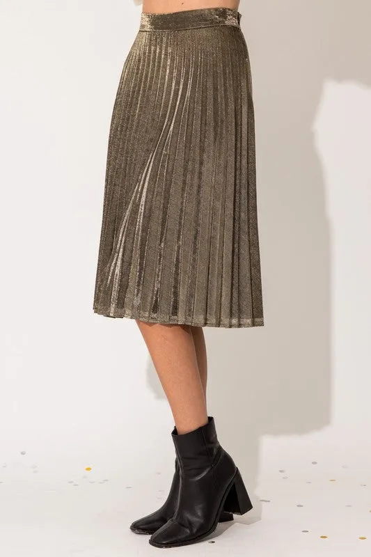 Loren Lurex Fabric Pleated Midi Skirt