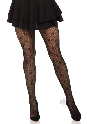 Love Struck Heart Net Tights Os Blk