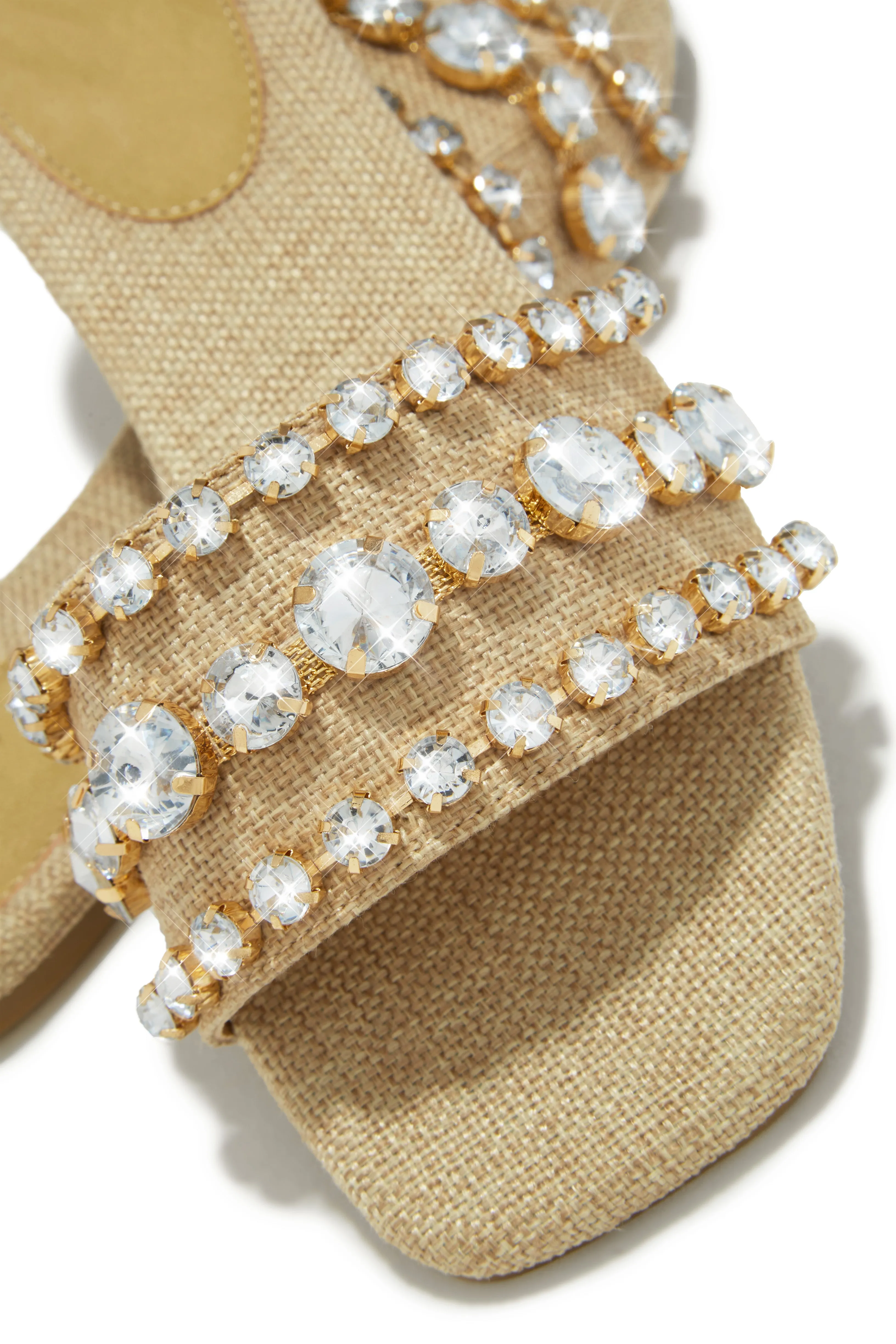 Luxe Paradise Embellished Slip On Sandals - Natural