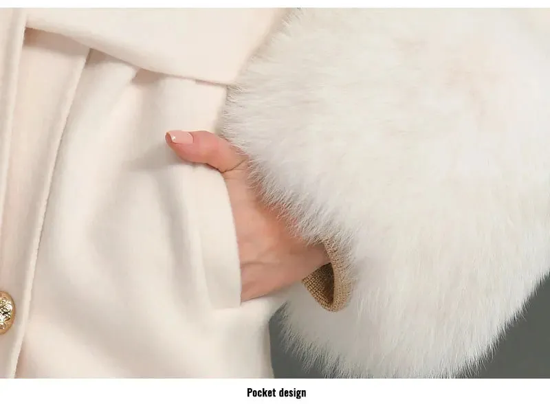 Luxury Cashmere Wool Coat with Genuine Fox Fur Trim