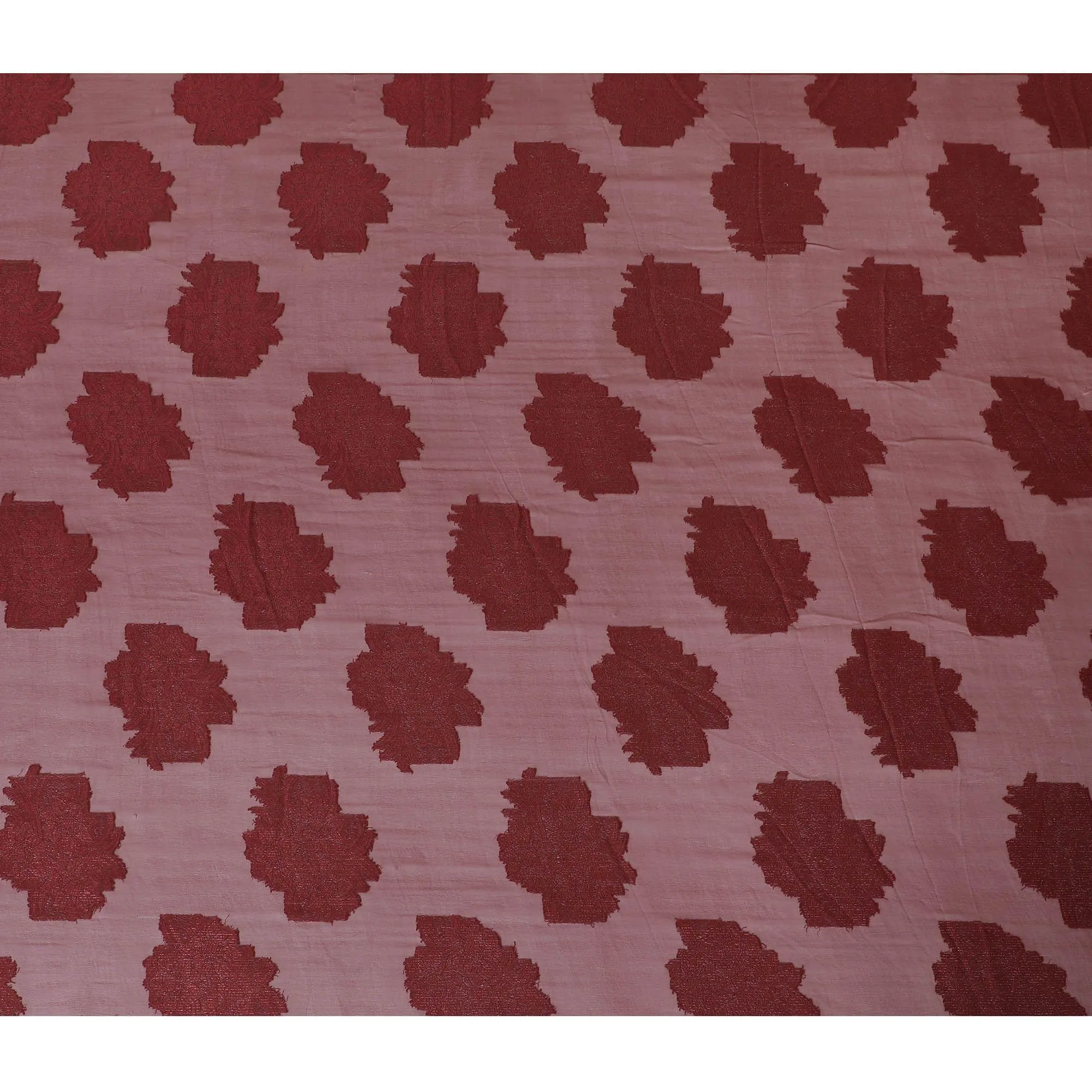 Maroon synthetic chiffon fabric with same tone viscose and metallic lurex in floral design-D11904