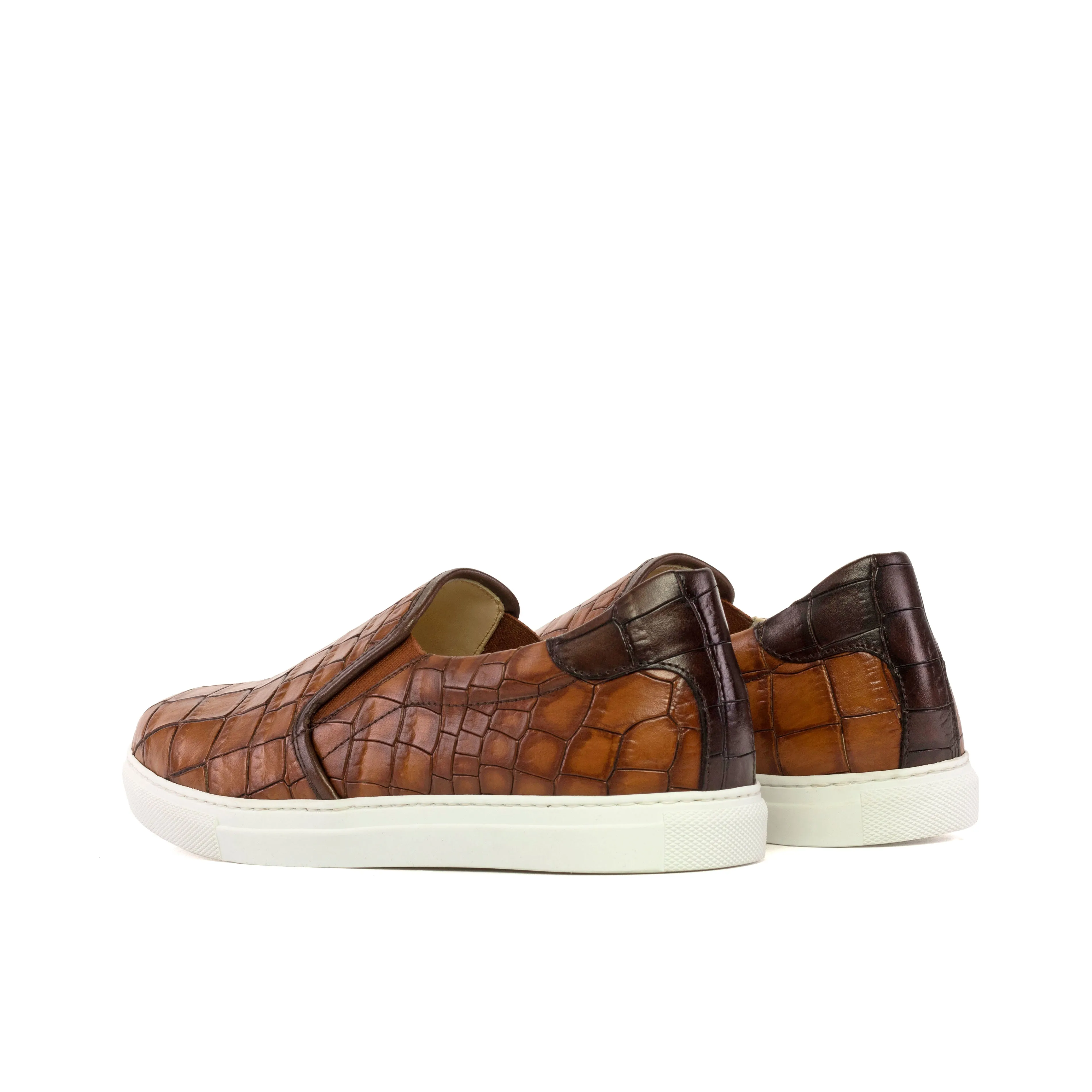 Med & Dark Brown Croco Slip-On Sneakers