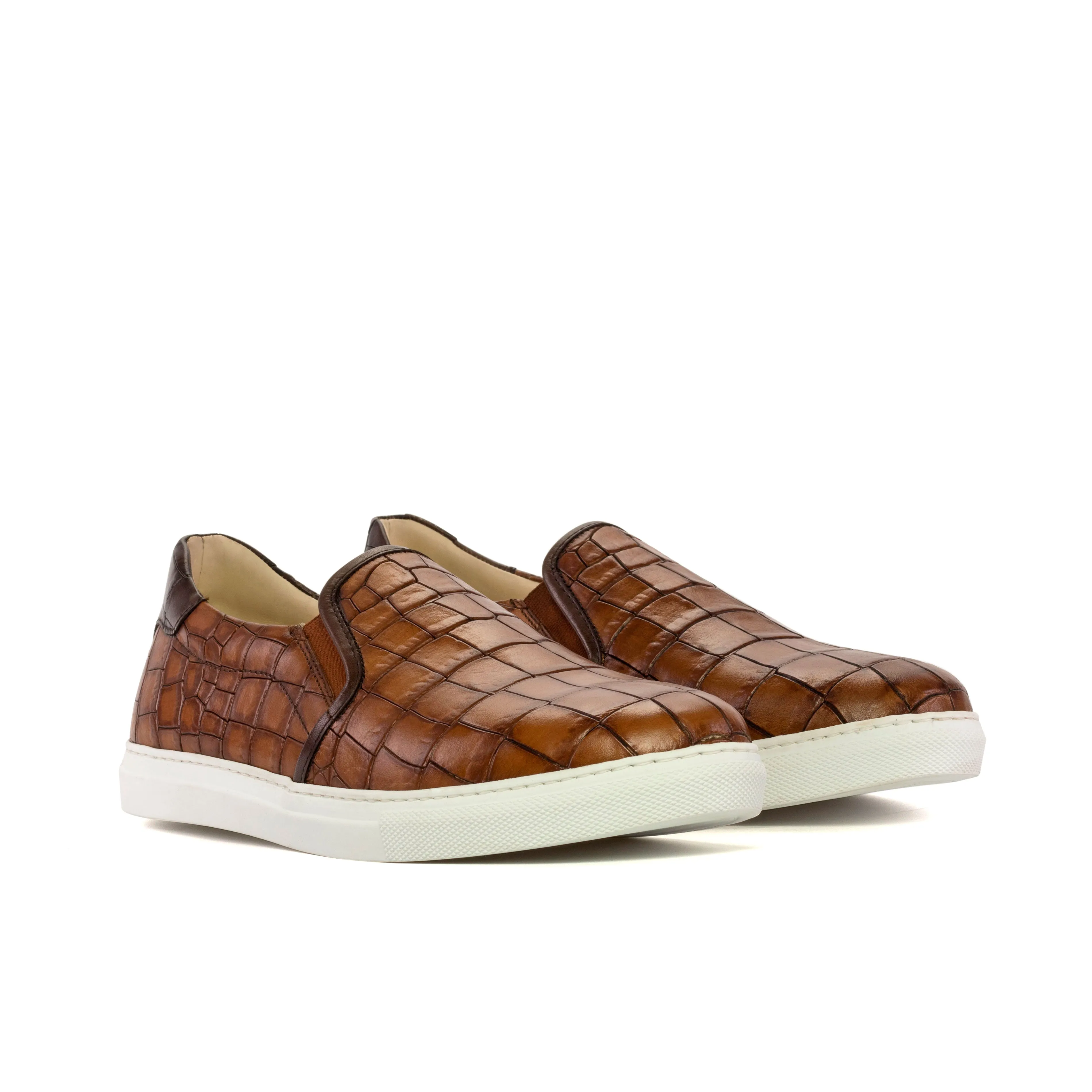 Med & Dark Brown Croco Slip-On Sneakers