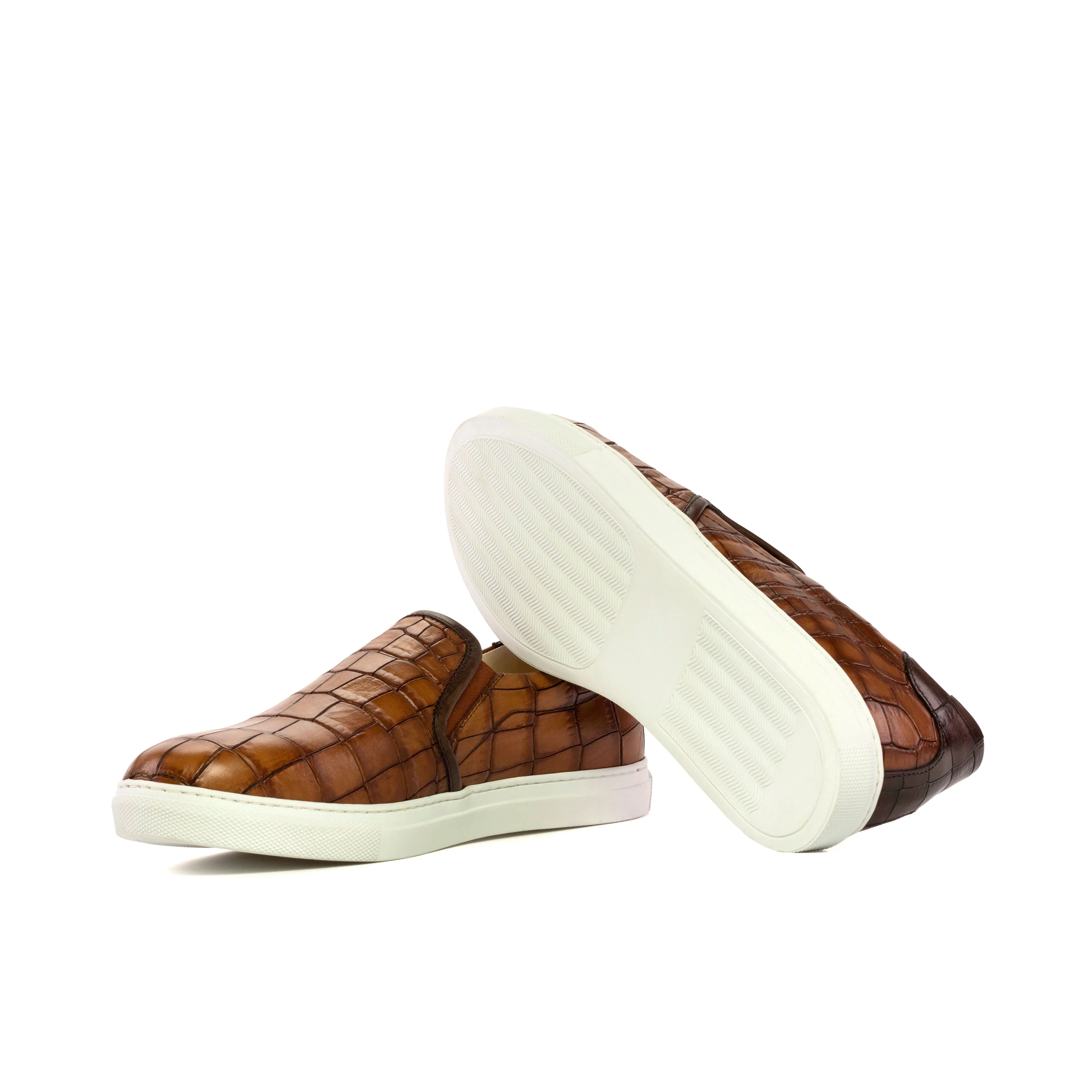 Med & Dark Brown Croco Slip-On Sneakers