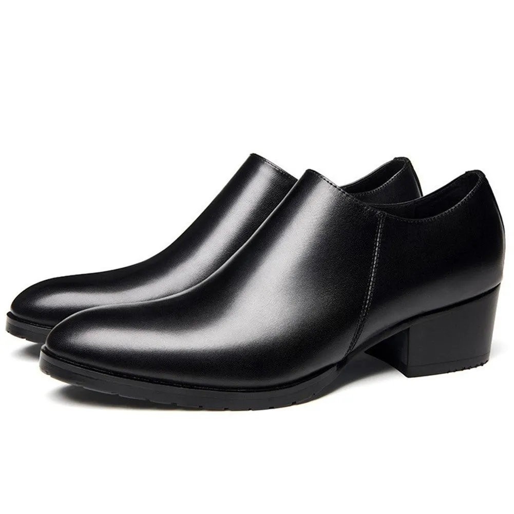 Men High Heel Solid Black Oxford Formal Shoes