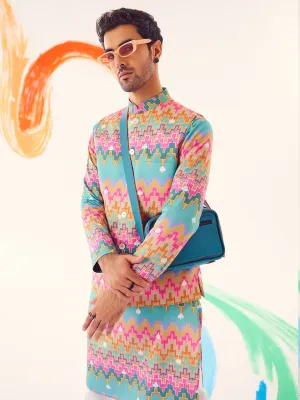 Men Multicolor Kurta Jacket Trouser Set