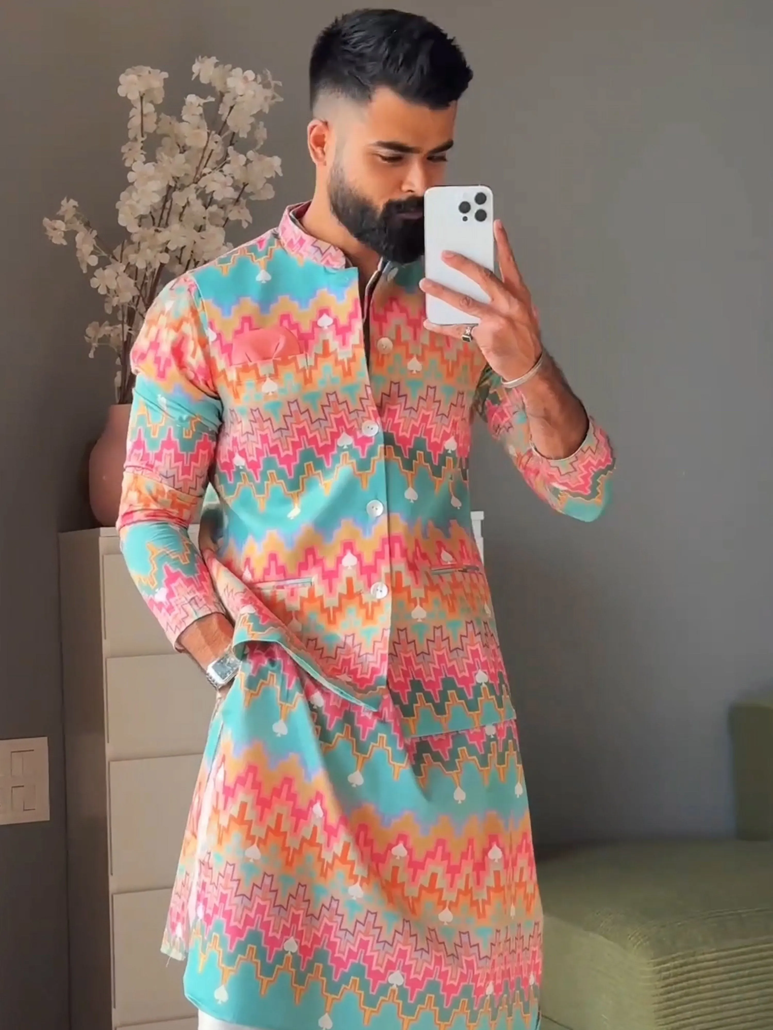 Men Multicolor Kurta Jacket Trouser Set