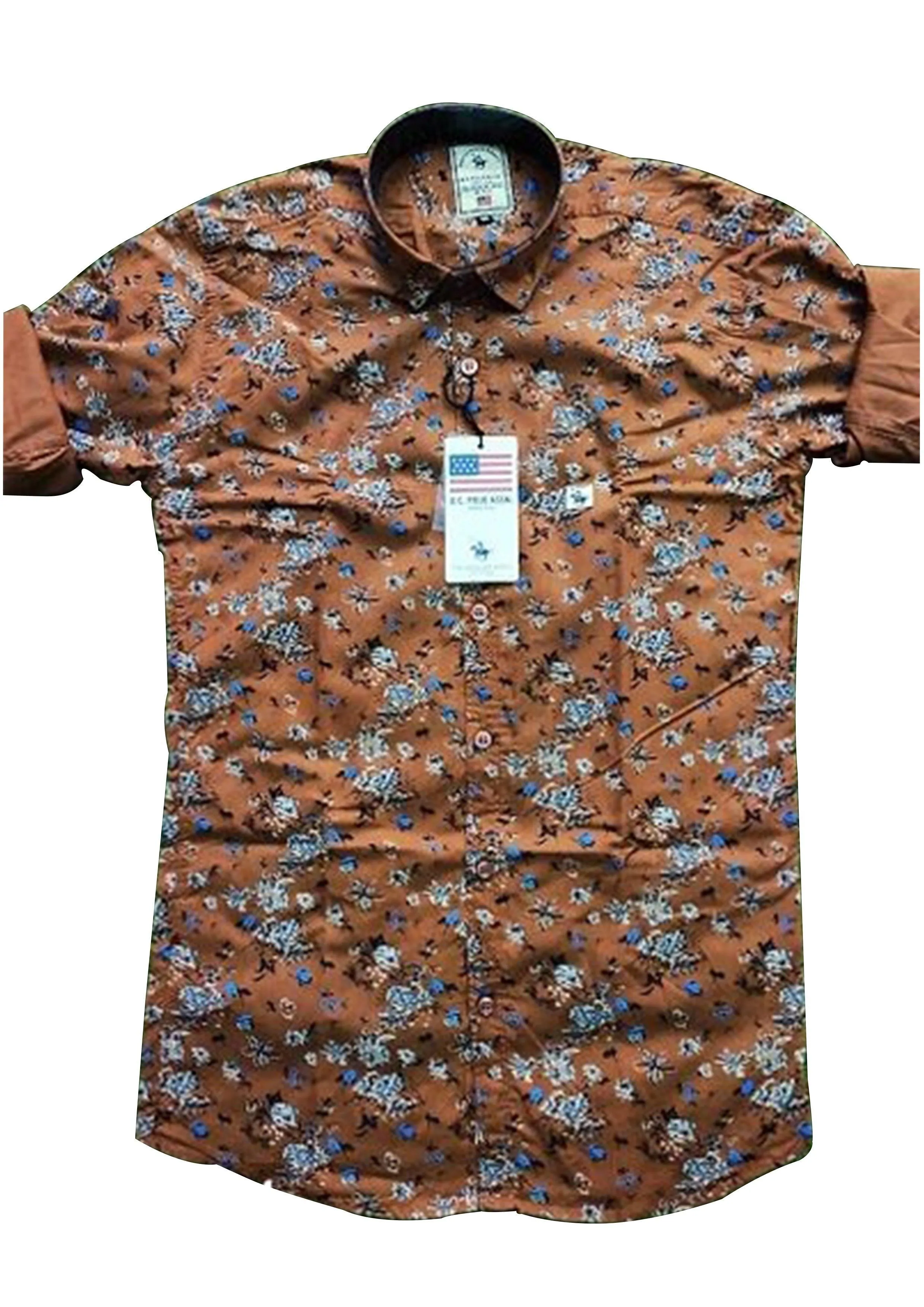 Men's Brown Cotton Floral Printed Shirt