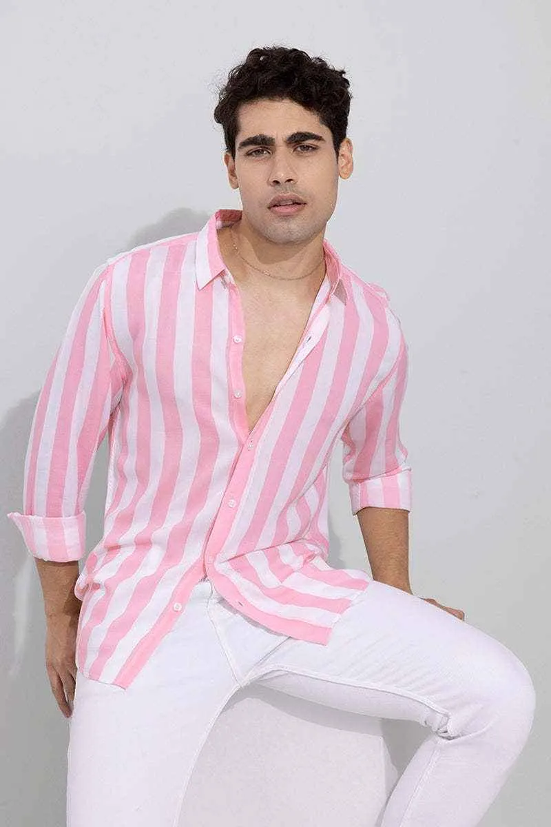 Men's Pink & White Striped Slim Fit Shirt