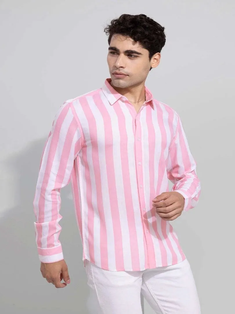 Men's Pink & White Striped Slim Fit Shirt