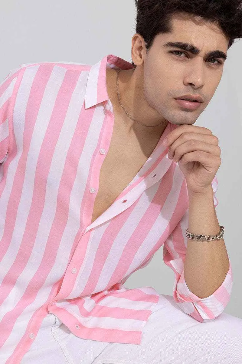 Men's Pink & White Striped Slim Fit Shirt