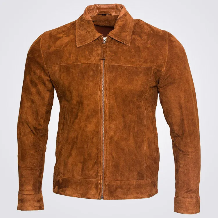 Men's Retro Brown Suede Harrington Biker Jacket