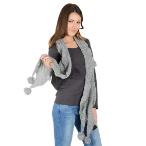 Mia Womens Loose Knit Scarf With Pom Poms Grey Mink Indigo