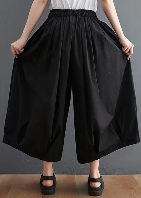 Modern Black High Waist asymmetrical design Summer Cotton Linen Pants