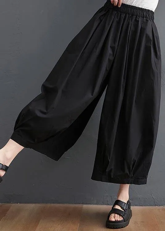 Modern Black High Waist asymmetrical design Summer Cotton Linen Pants