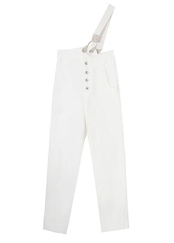 Natural White Denim High Waist asymmetrical Design Carpenter Pants