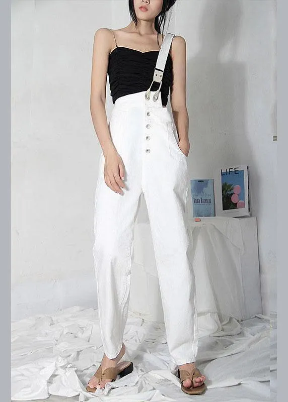 Natural White Denim High Waist asymmetrical Design Carpenter Pants