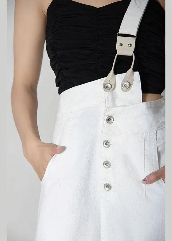 Natural White Denim High Waist asymmetrical Design Carpenter Pants