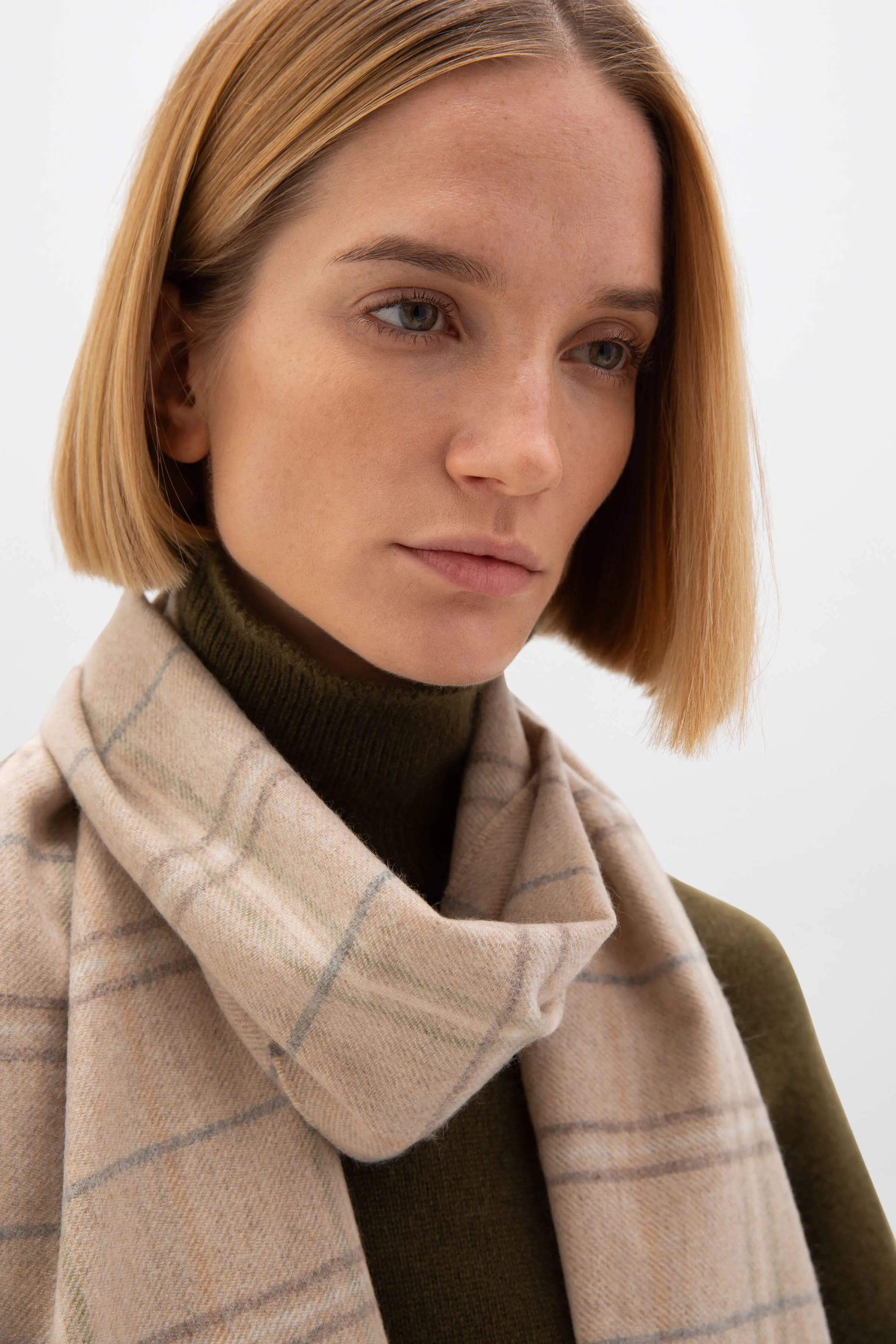 Natural Windowpane Cashmere Scarf