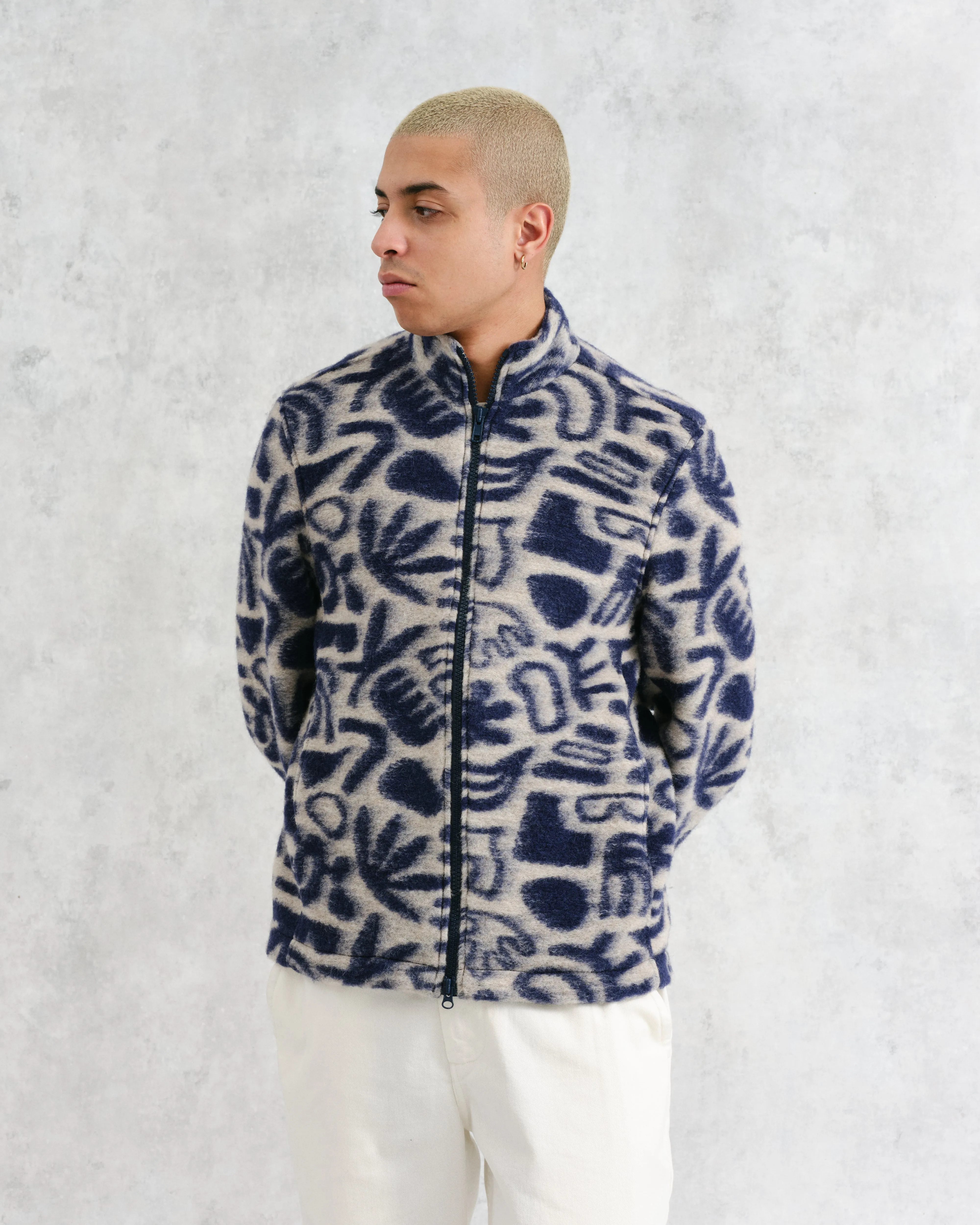 Navy Ecru Squiggle Fleece Cozi Jacket