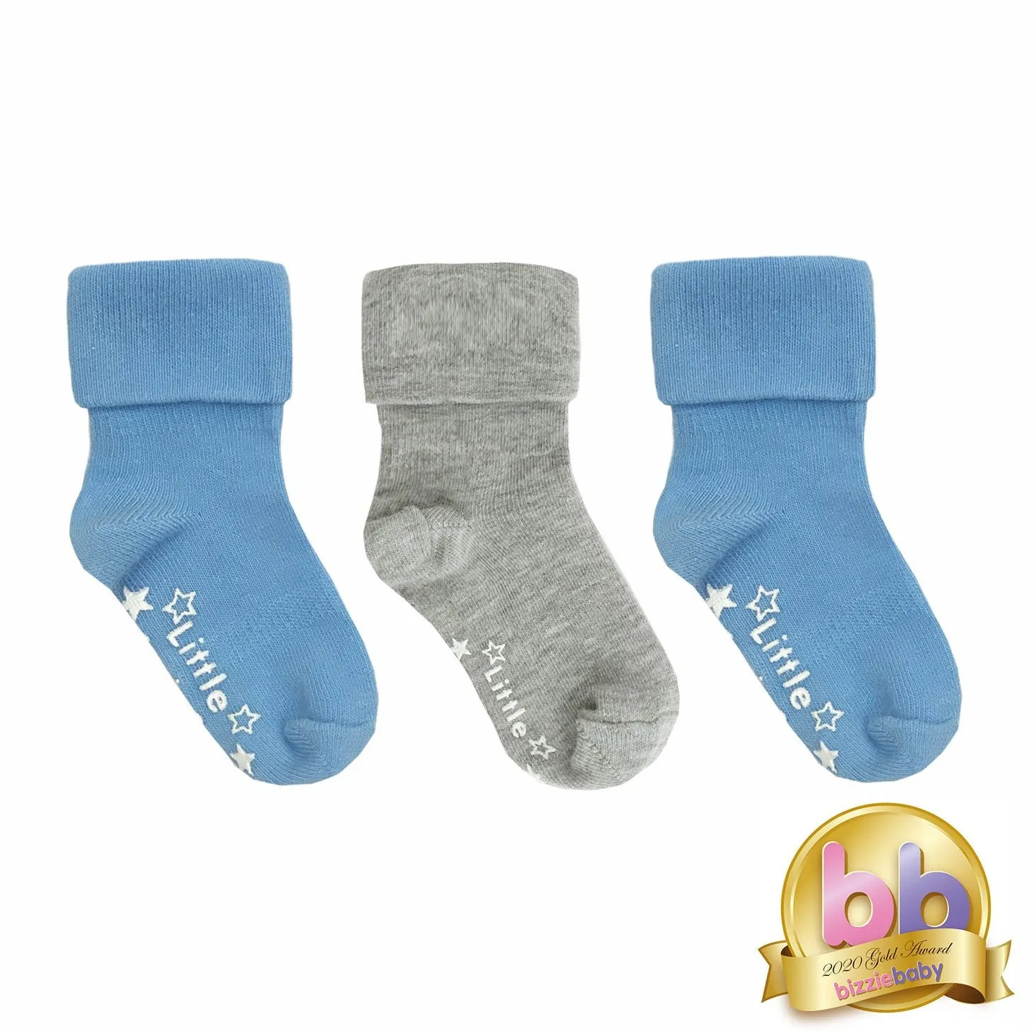 Non-Slip Stay On Baby and Toddler Socks - 3 Pack in Ocean Blue & Grey Sky