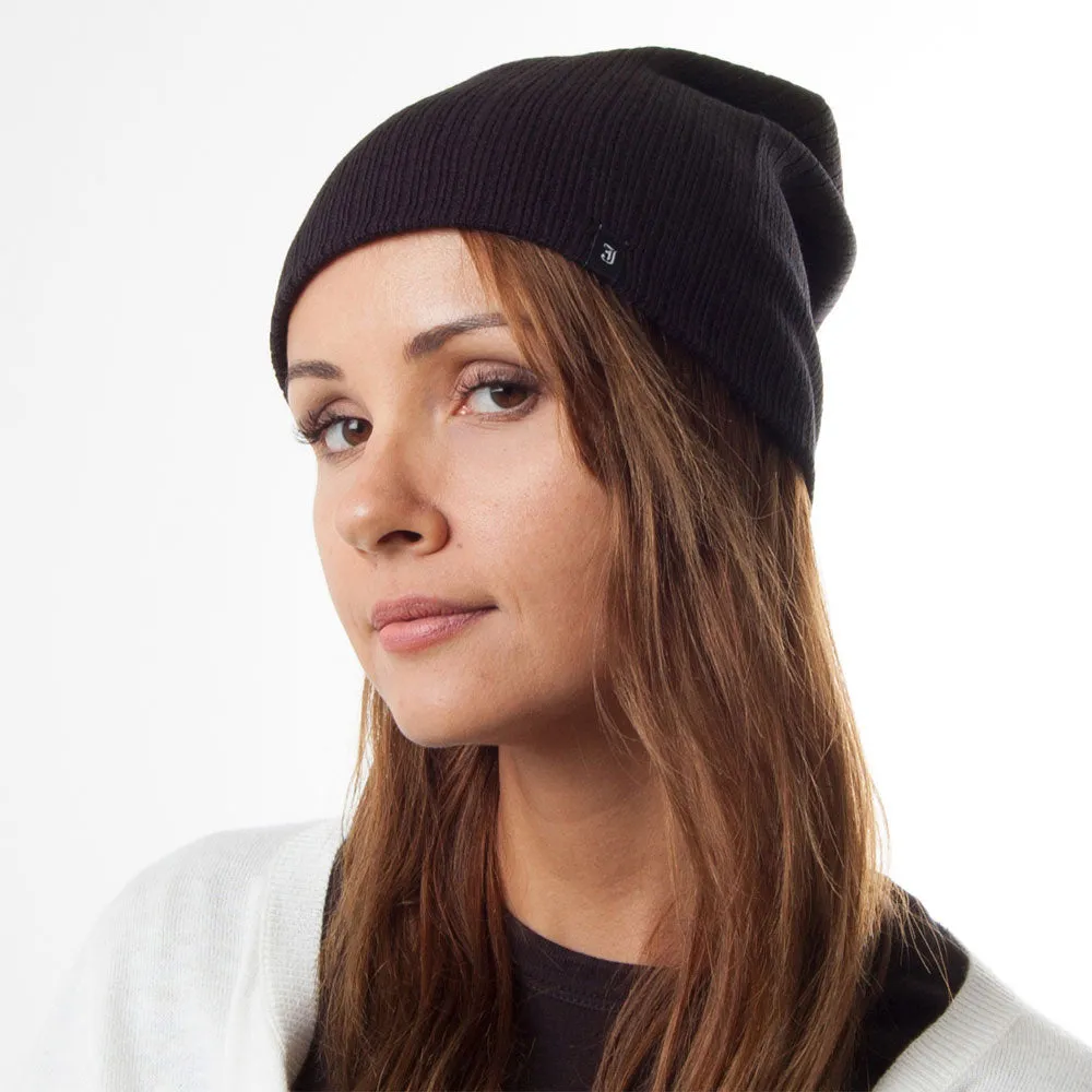 Oversized Ribknit Beanie Hat - Black Wholesale