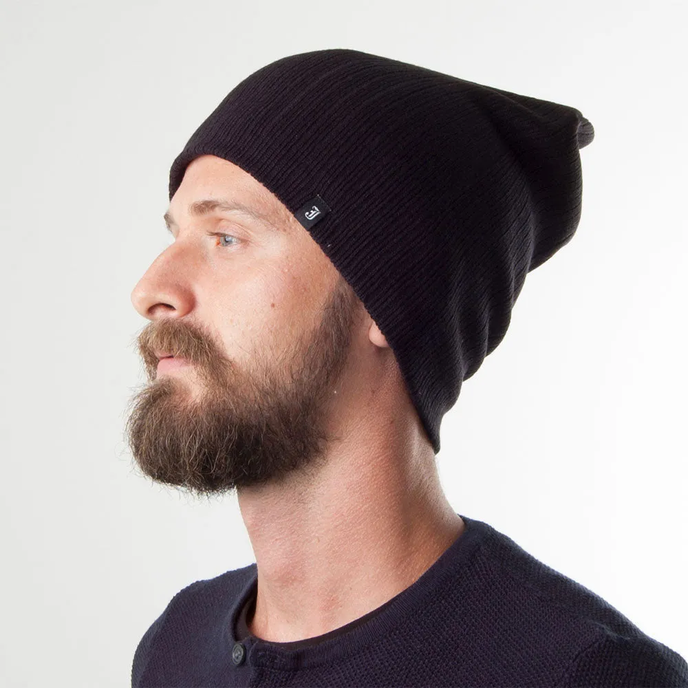 Oversized Ribknit Beanie Hat - Black Wholesale