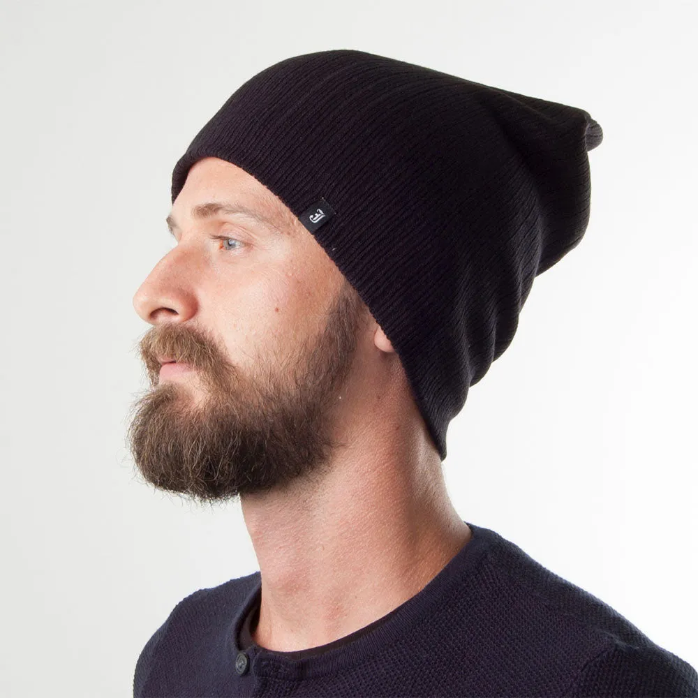 Oversized Ribknit Beanie Hat - Black