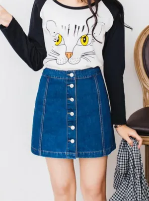 Pencil Jeans Skirt Front Button High Waist Denim Skirt