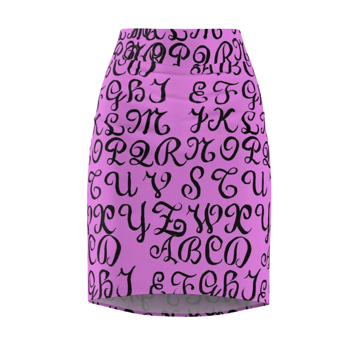 Pink Black Graphic Pencil Skirt, Best Alphabets Calligraphy Print Women's Pencil Skirt - Made in USA