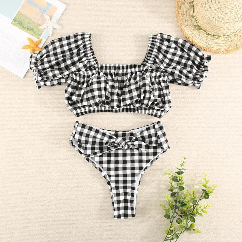 Plaid High Waist Split Two Piece Bikini