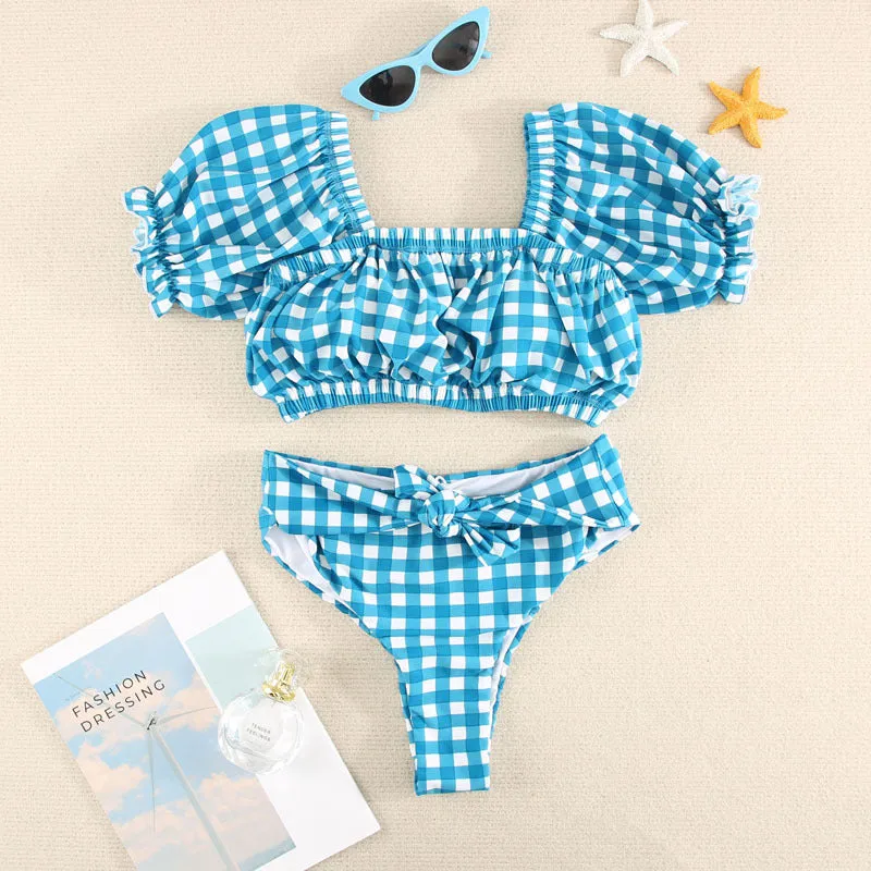 Plaid High Waist Split Two Piece Bikini