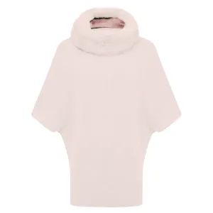 Poncho with Fur Collar - Ivory