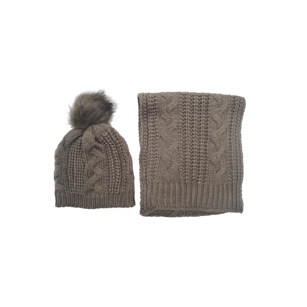 PULSE ACCESSORIES GIFT BOX HAT & SCARF SET LIGHT BROWN