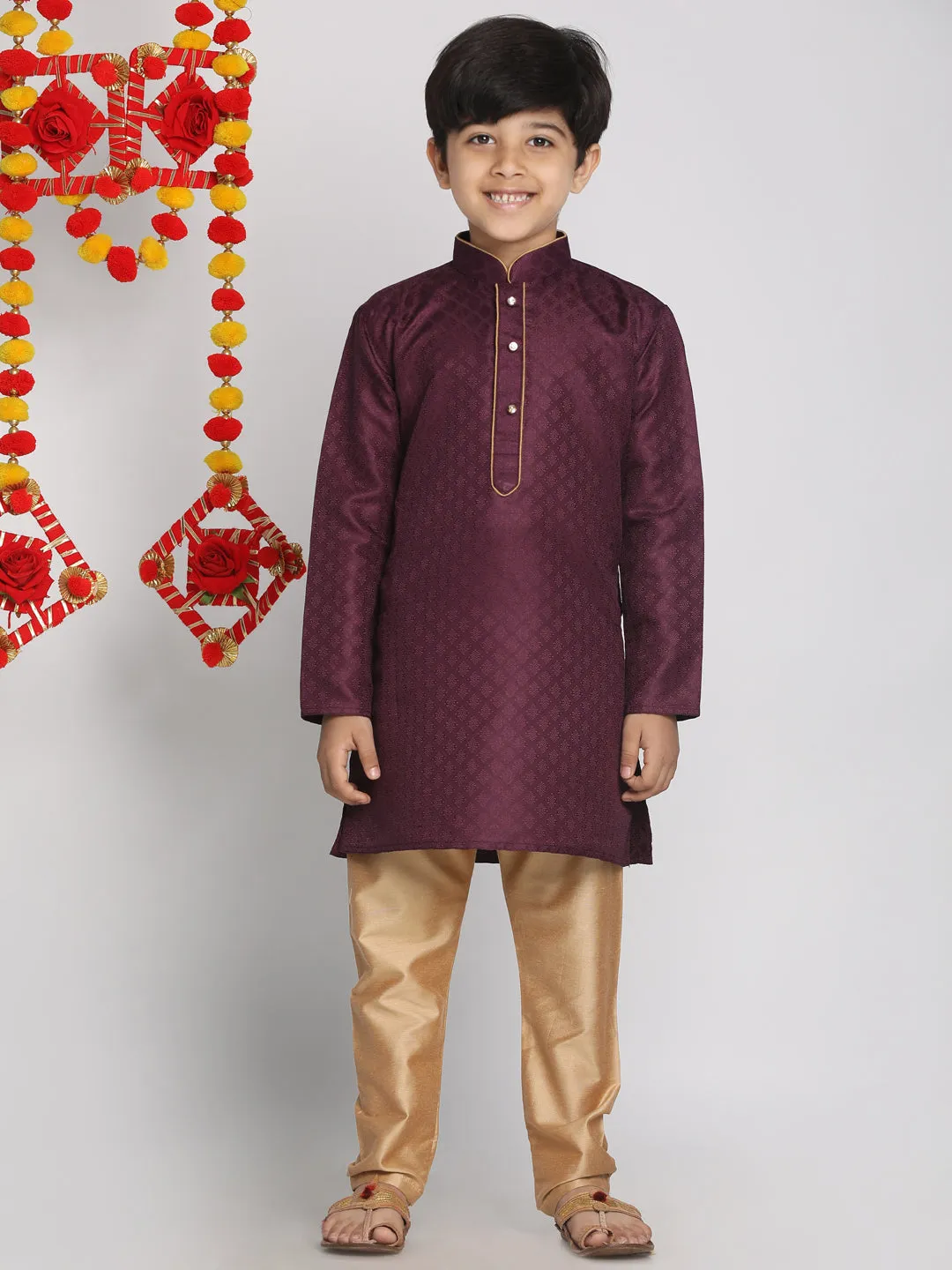 Purple and Rose Gold Jacquard Kurta Pyjama Set