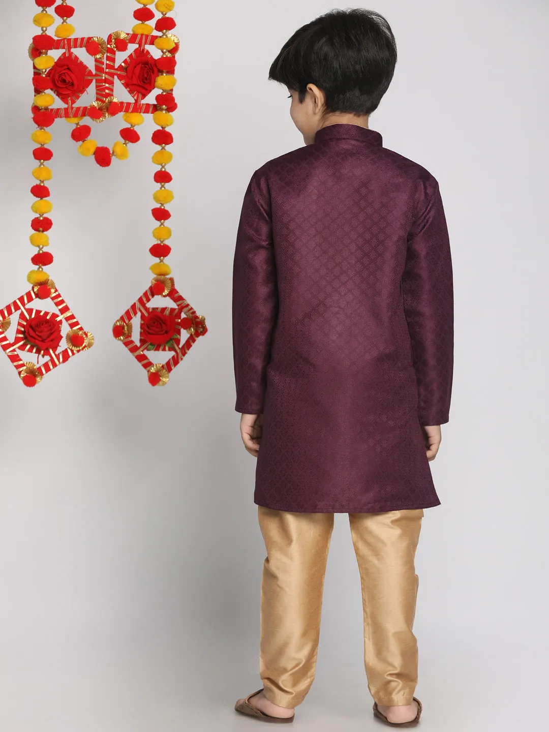 Purple and Rose Gold Jacquard Kurta Pyjama Set