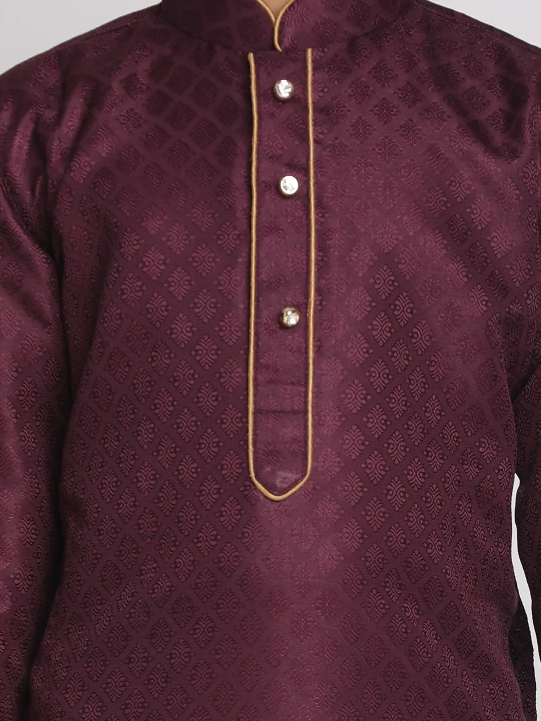 Purple and Rose Gold Jacquard Kurta Pyjama Set