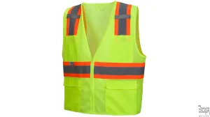 PYRAMEX - Type R - Class 2 Hi-Vis Lime Safety Vest, lightweight polyester mesh material W/ SAFEBUILT logo in black font on left chest pocket