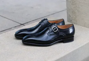 "Eric" Burnished Calfskin Monkstrap Shoe Black